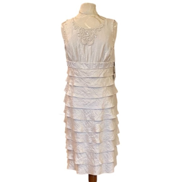 Adrianna Papell Beaded Tiered Ruffle Sleeveless Dress Size 12 NWT